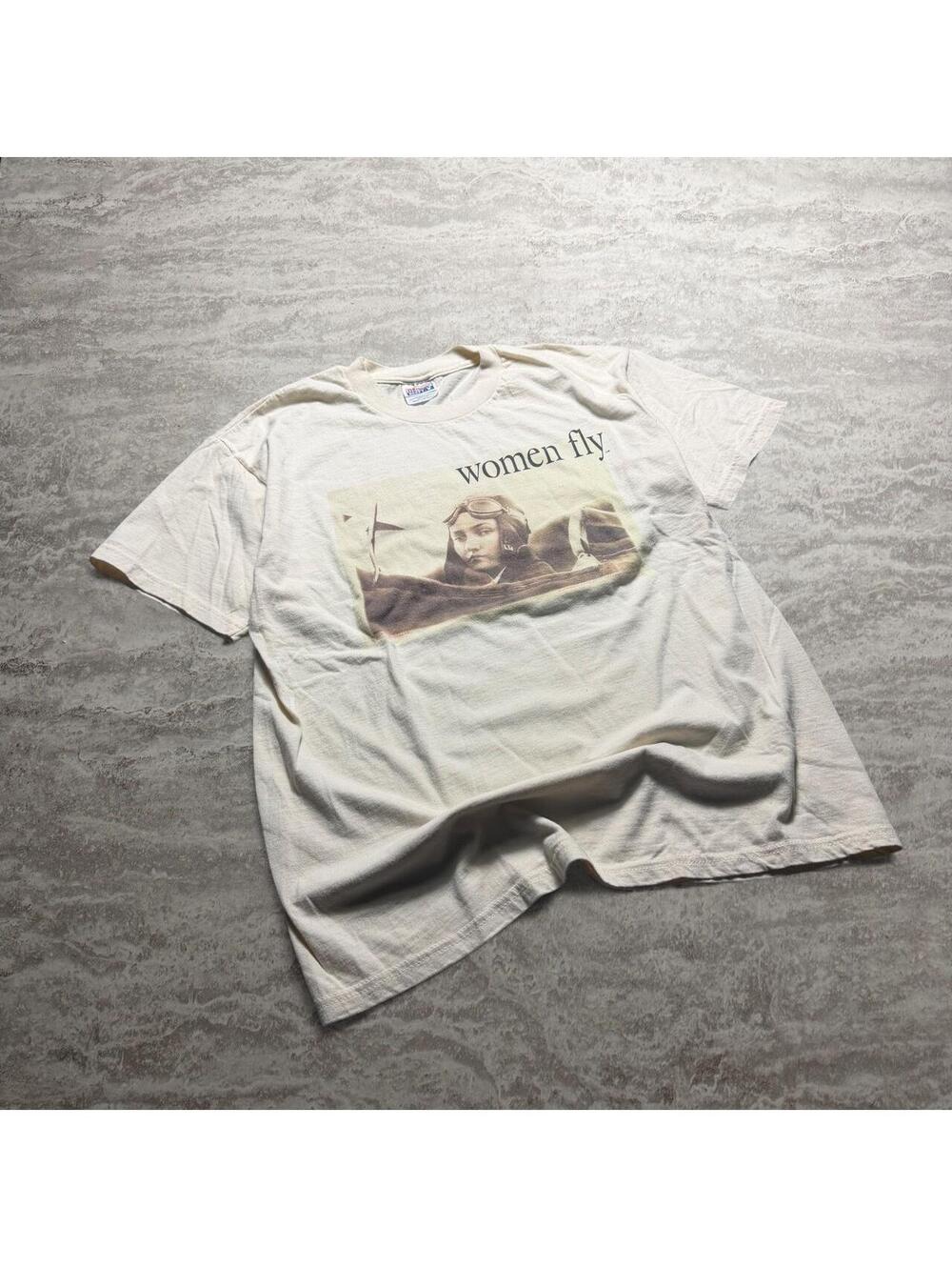 Vintage Women Fly Aviation Graphic T-Shirt Large Hanes Beefy-T